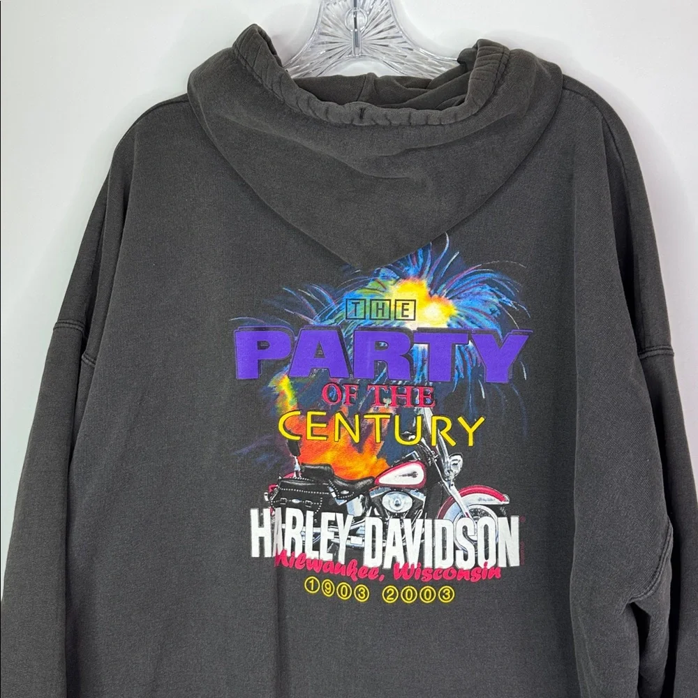Vintage Harley Davidson Party Of The Century Black  Hooded Sweatshirt 2XL 2003